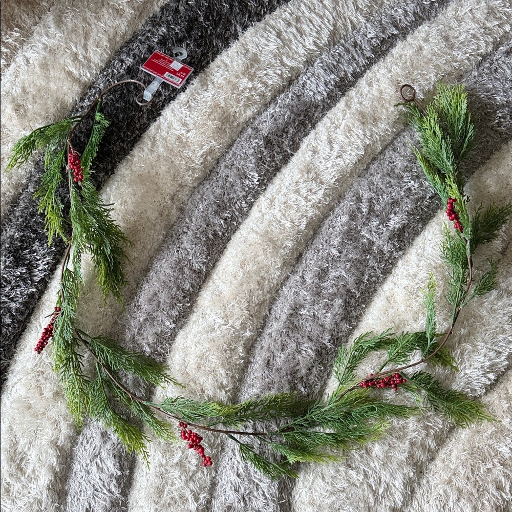 Pine Garland with Red Berry Accents